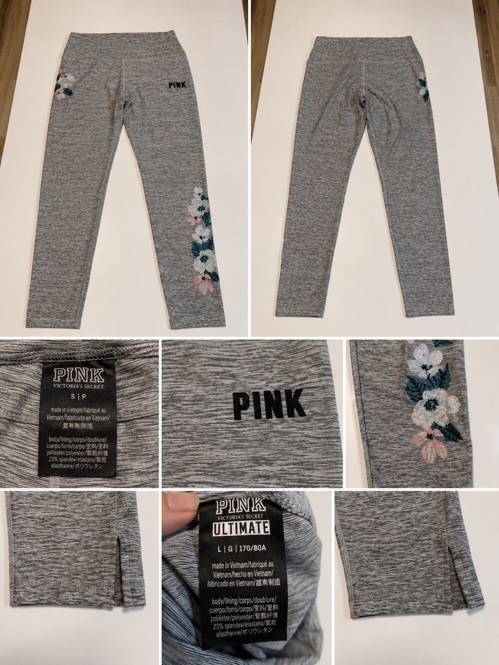 PINK Victoria’s Secret Ultimate Floral Gray Leggings Women’s Large